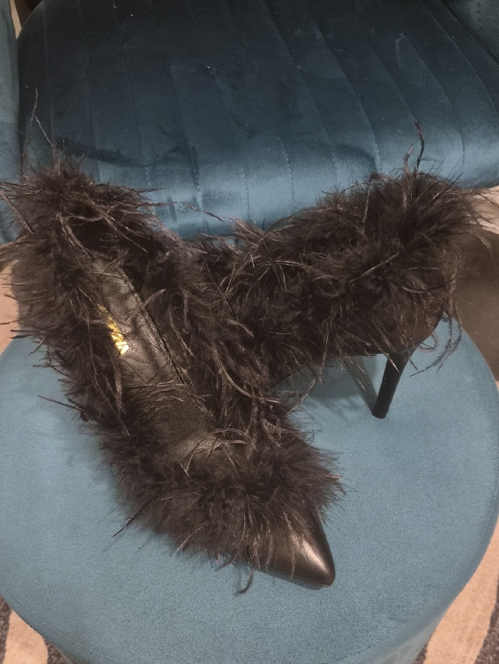 Fashion Nova Black Feather Trim Pointed Toe Stiletto Pumps